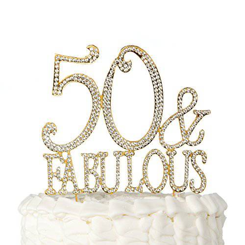 Ella Celebration 50 & Fabulous Cake Topper Gold for 50th Birthday Party Decoration Supplies (50 & Fabulous Gold)