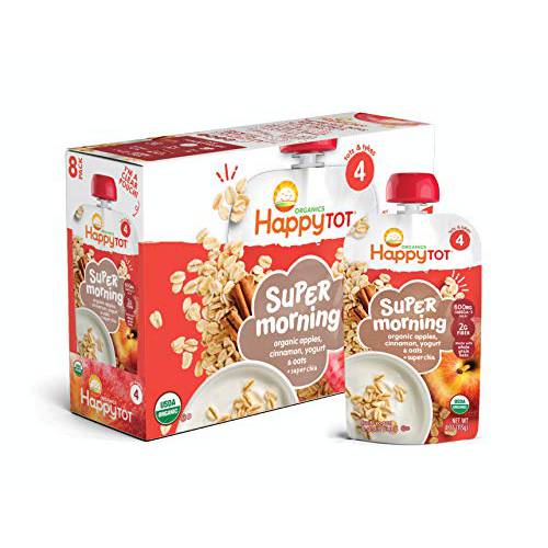 Happy Tot Organic Stage 4 Super Morning Apple Cinnamon Yogurt Oats + Super Chia, 4 Ounce Pouch (Pack of 8) (Packaging May Vary)