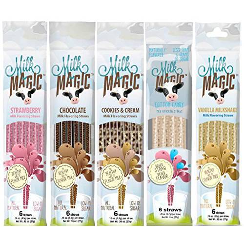 Milk Magic Magic Milk Flavoring Straws 36 Straws Flavors:Cookies and Cream, Chocolate, Strawberry,Cotton Candy