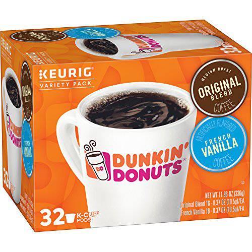 Dunkin’ Original Blend Medium Roast Coffee & French Vanilla Flavored Coffee Variety Pack, 128 K Cups for Keurig Coffee Makers (Packaging May Vary)