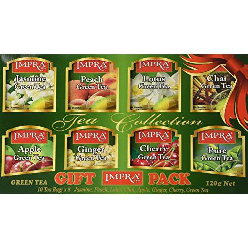 Impra Flavored Green Tea Gift Pack (8 Flavors), 80-count Tea Bags