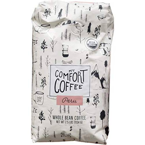 Mt. Comfort Coffee Organic Peru Medium Roast, 2.5 lb Bag - Flavor Notes of Nutty, Chocolate, & Citrus - Sourced From Small, Peruvian Coffee Farms - Roasted Whole Beans
