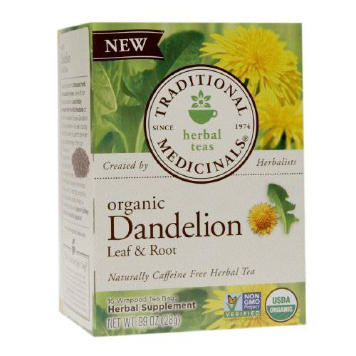 Traditional Medicinals Organic Dandelion Leaf & Root Herbal Tea, Supports Kidney Function & Healthy Digestion, (Pack of 3) - 48 Tea Bags Total