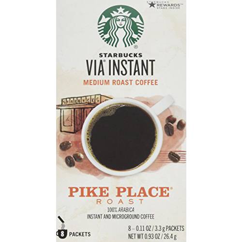 Starbucks Via Instant Coffee Packets, Pike Place Roast, Medium Roast Coffee, 100% Arabica Instant & Microground Coffee, 8 Packets Per Box (Pack of 4 Boxes)
