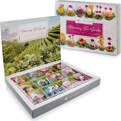 Teabloom Flowering Tea Chest - Curated Collection of 12 Gourmet Flowering Teas - Packaged in Beautiful Gift-Ready Tea Box