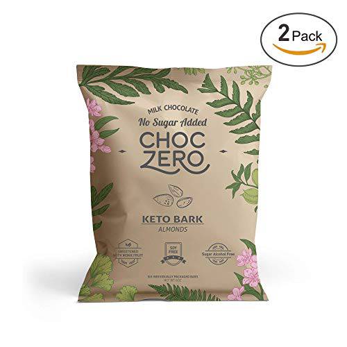 ChocZero’s Keto Bark, Milk Chocolate Almonds, No Added Sugar, Low Carb, No Sugar Alcohols, Non-GMO (6oz per bag, 2 bags)