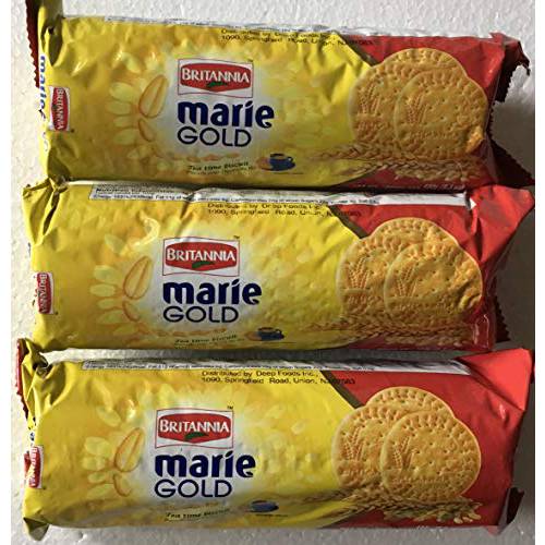 BRITANNIA Marie Gold Cookies 5.3oz (150g) - Biscuits Pour l’heure du thé - Crispy Tea Time Snack - Delicious Grocery Cookies - Suitable for Vegetarians (Pack of 3)