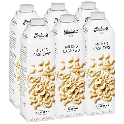 Elmhurst 1925 Milked Cashews Sweetened Cashew Milk, Plant-Based, Dairy Free, 32 Ounce (Pack of 6)