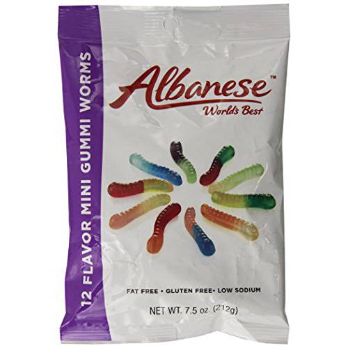Albanese World’s Best 12 Flavor Mini Gummi Worms, 7.5 Ounce Bag (Pack of 12)