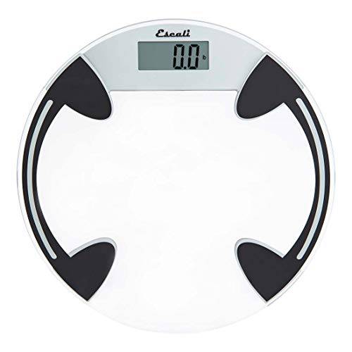Escali Digital Glass Bath Scale for Body Weight, Bathroom Body Scale, High Capacity of 400 lb, Battery Included, Clear Round Platform