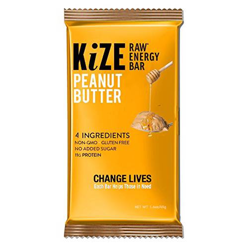KiZE Bar, Peanut Butter, 10g Protein, Gluten Free, Non-GMO, 4 Simple Ingredients