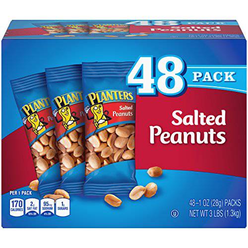 PLANTERS Salted Peanuts, 1 Oz. Bags (48 Pack) - Snack Size Peanuts with Sea Salt & Simple Ingredients - Convenient Snacking - On the Go Snacks - Kosher