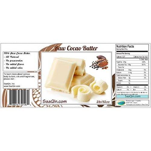 SAAQIN 5 Lb Cocoa Butter, Pure, Raw, Unprocessed. Use for Lotion, Cream, Lip Balm, Oil, Stick, or Body Butter. Non-GMO