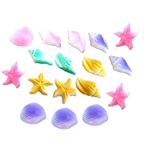 12pk Pastel Sea Creatures Sea Shells Star Fish Ready To Use Hand Crafted Cake Cupcake Sugar Decoration Toppers