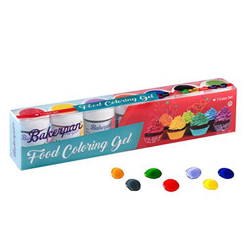 Bakerpan Food Coloring Gel Concentrate 1 Oz. Jars, For Icing, Decorating Cakes, Set of 7 Colors