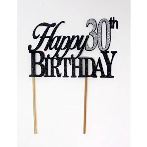 All About Details Happy 30Th Birthday Cake Topper, 1Pc, 30Th Birthday, Cake Decoration, Party Decor (Black & Silver)