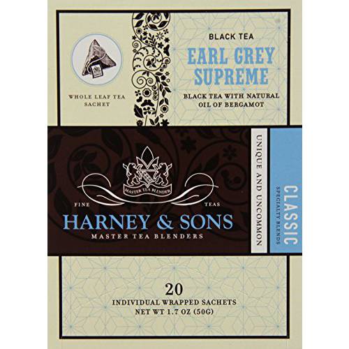 Harney & Sons Earl Grey Supreme Tea | 20 Count (Pack of 6) Black Tea w/ Lemony Flavors
