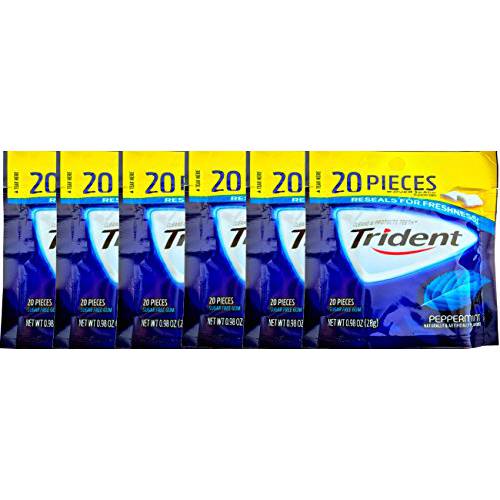 Trident Peppermint Sugar Free Gum 20 Pieces Over 1 Pack Cleans and Protects Teeth (PACK OF 6)