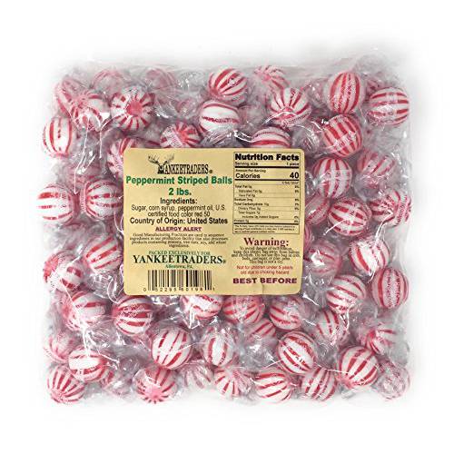 Yankee Traders Hard Candy Balls, Peppermint Striped, 2 Pound