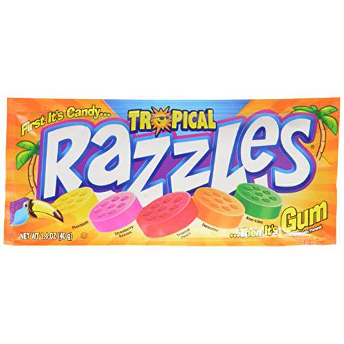 Razzles Tropical Flavor Candy/Gum, 1.4 Ounce (Pack of 24)