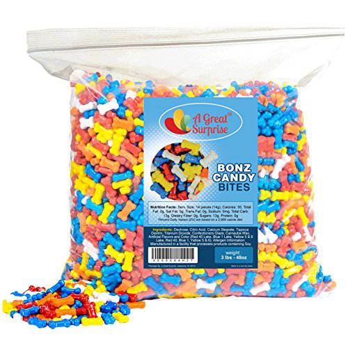 Candy Bones - Candy Bonz - Dog Bone Shape Candy, Assorted, Bulk 3 LB Party Bag Family Size