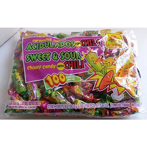 De La Rosa - Caramelos Suaves Acidulados Con Chile Mexican Candy 100 Pcs 500g