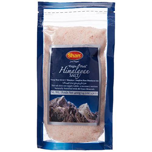 Shan Virgin Himalayan Pink Salt Fine Grain (400g) - Naturally Fortified with 84 Trace Minerals - Stand Up Pouch