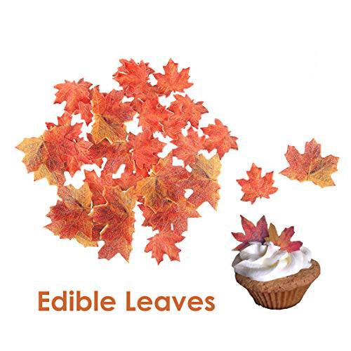 GEORLD Set of 36 Edible Fall Leaves Gold Leaf Cake Decorations, Party Cupcake Topper