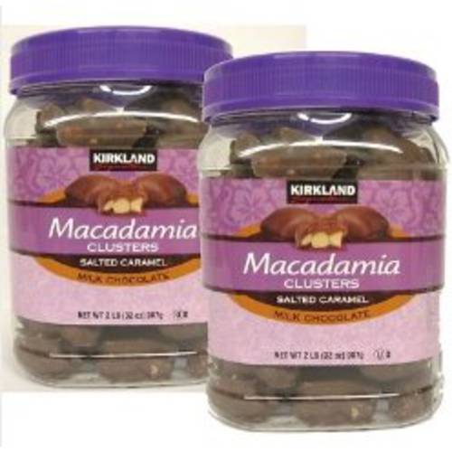 Kirkland Signature Macadamia Clusters Salted Caramel Milk Chocolate JAR - 2 Pack of 2 Lb (32 Oz) Each JAR