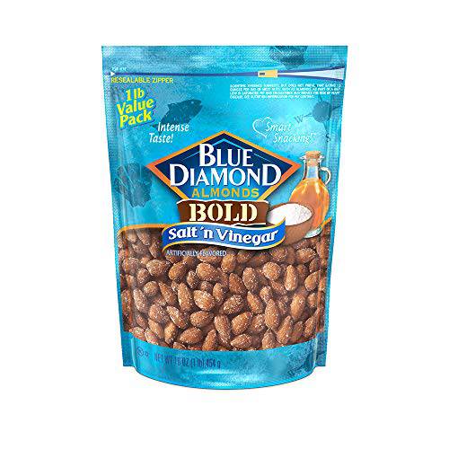 Blue Diamond Almonds Salt N’ Vinegar Flavored Snack Nuts, 16 Oz Resealable Bag (Pack of 1)