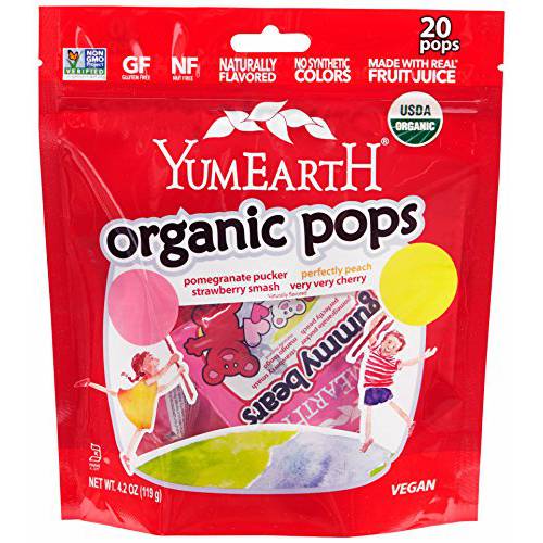 YumEarth Organic Lollipops, Assorted Flavors, 4.3 Ounce, 20 Lollipops - Allergy Friendly, Non GMO, Gluten Free, Vegan, (Packaging May Vary)