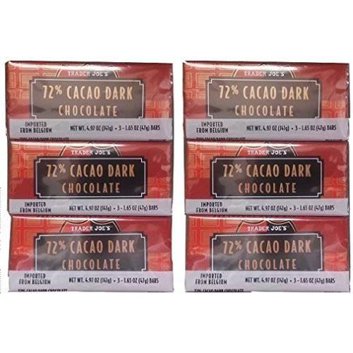 18 Trader Joes 72% CACAO Dark Chocolate Candy Bars NO ARTIFICIAL FLAVORS NO PRESERVATIVES