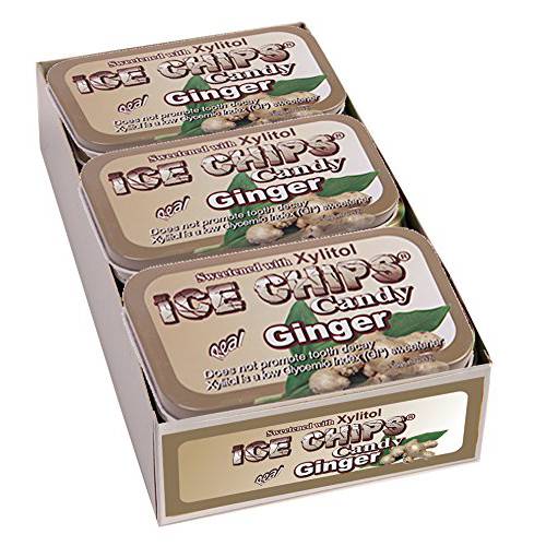 ICE CHIPS Xylitol Candy Tins (Ginger, 6 Pack) Includes ICE CHIPS BAND as shown