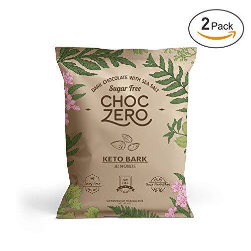 ChocZero’s Keto Bark, Dark Chocolate Almonds with Sea Salt. Sugar Free, Low Carb. No Sugar Alcohols, No Artificial Sweeteners, All Natural, Non-GMO (2 bags, 6 servings/each)