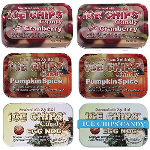 ICE CHIPS Xylitol Candy 6 Tins (Holiday Pack)Low Carb, Gluten Free - Includes BAND as shown