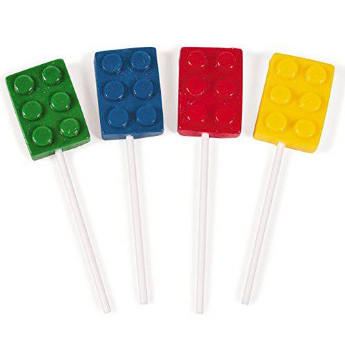 Brick Party Building Block Suckers - 12 Pack, Individually Wrapped - Game Birthday Party Candy and Favors