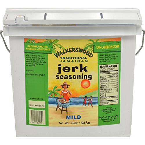 Walkerwsood Traditional Jerk Seasoning for Chicken, Pork, Fish, Hamburgers & Vegetables in Jumbo Can, Mild, 128 Fl Oz