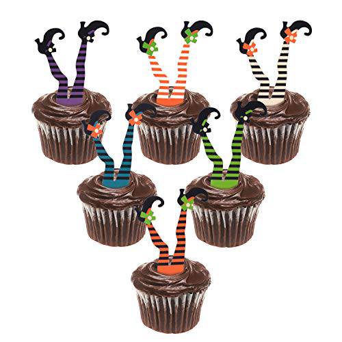 Whaline Halloween Cupcake Toppers Witch Boot Paper Cupcake Decorations for Cupcake Dish Decoration Party Supplies, 30 Pack