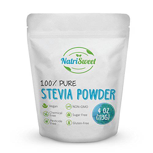 Organic 100% Pure Stevia Powder, 4 oz, Satisfies Sweet Cravings, Lowers Blood Sugar Levels for Diabetics, Bulk Powdered Stevia Extract Sweetener for Better Baking & Beverages, 800+ Servings by NatriSweet