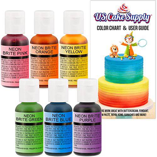 U.S. Cake Supply Airbrush Cake Neon Color Set - The 6 Most Popular Neon Colors in 0.7 fl. oz. (20ml) Bottles - Safely Made in the USA product