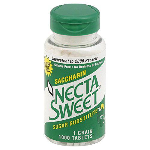 Necta Sweet 1-Grain Saccharin Tablets - Zero-Calorie Sugar Substitutes (6-Pack 1,000-Tablet Bottle)