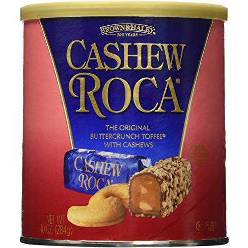 Brown & Haley CASHEW ROCA Canister, Individually Wrapped Buttercrunch Toffee with Cashews, 10 Ounces (Pack of 1)