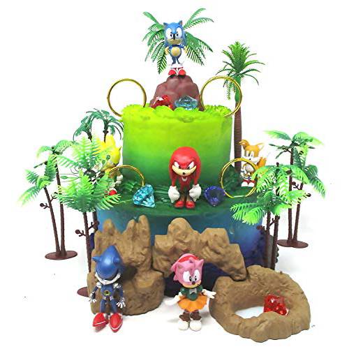 SONIC and Friends Deluxe Birthday Cake Topper Set Featuring Sonic Character Figures and Decorative Themed Accessories