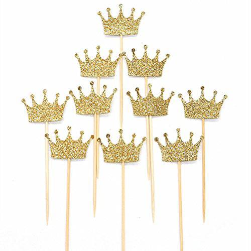 JANOU Gold Glitter Crown Cake Cupcake Topper for Wedding Party Decoration Pack 20pcs
