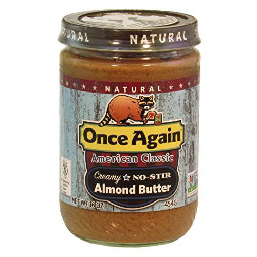 Once Again Natural Creamy Almond Butter, 16oz - American Classic, No Stir - Salt Free, Unsweetened - Gluten Free Certified, Peanut Free, Vegan, Kosher, Paleo - Glass Jar