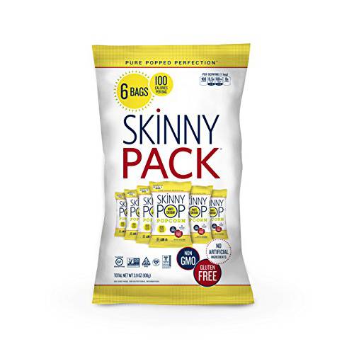SKINNYPOP White Cheddar Popped Popcorn, 100 Calorie Bags, Individual Bags, Gluten Free Popcorn, Non-GMO, No Artificial Ingredients, A Delicious Source of Fiber, 0.65 Ounce (Pack of 6)