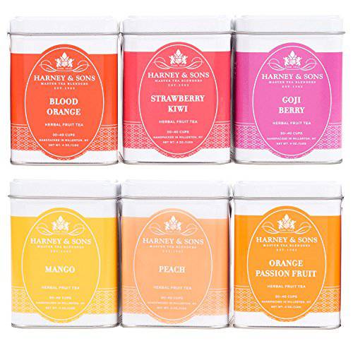 Harney & Sons Fruit Tea Sampler, Six Fruity Flavors of Loose Tea, 4 Ounce (Pack of 6)