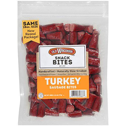 Old Wisconsin Turkey Sausage Snack Bites, Naturally Smoked, Ready To Eat, High Protein, Low Carb, Keto, Gluten Free, 28 Ounce Resealable Package, Packaging May Vary