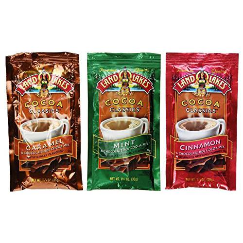 Land O Lakes Cocoa Classics Mix 3 Flavor Sampler Bundle, (4) each: Caramel, Mint, and Cinnamon (1.25 Ounces)