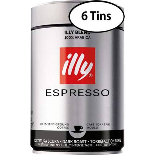 illy Intenso Ground Espresso Coffee, Bold Roast, Intense, Robust and Full Flavored With Notes of Deep Cocoa, 100% Arabica Coffee, No Preservatives, 8.8 Ounce Can (Pack of 6)